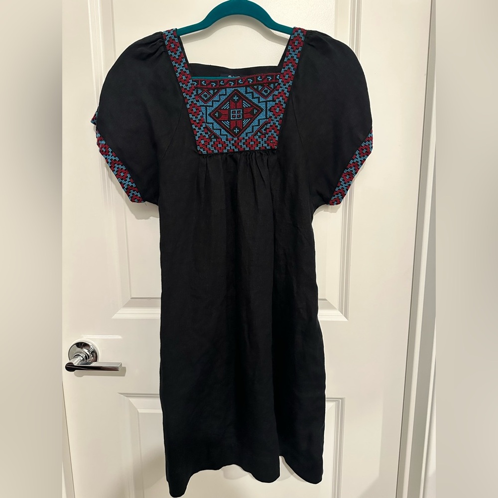 Madewell Black Dress with Red and Blue Embroidery